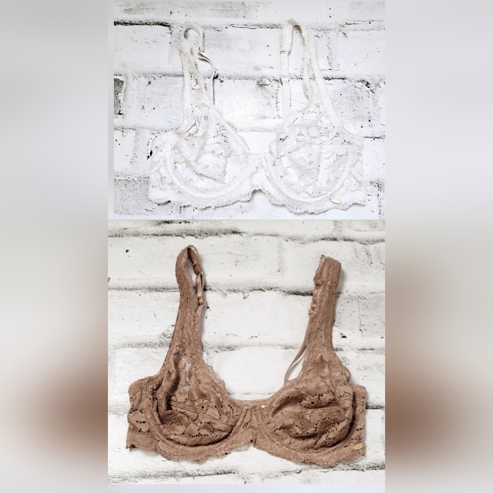 Jessica Simpson Lace Bra Set 2 Pack 34B Nude White Underwire Bundle